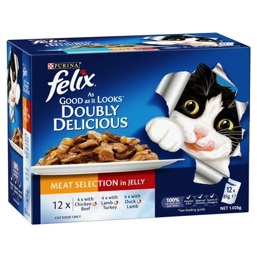 FELIX Adult Doubly Delicious Meat Selection in Jelly 12X85g